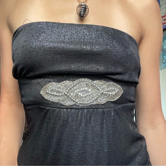 Y2k black and silver strapless top 🖤 - Picture 2 of 4
